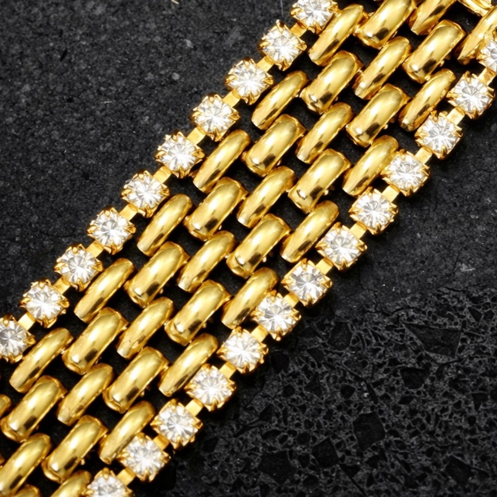 Kenneth Jay Lane KJL vintage panther Link crystal Gold tennis statement bracelet